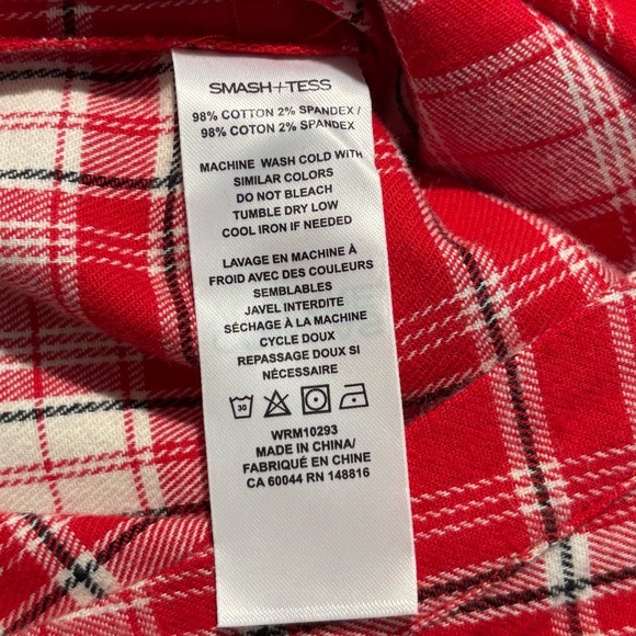 SMASH + TESS Sz S Oversized Red Plaid Long-Sleeve Flannel Ruffle Jumpsuit NEW - Picture 11 of 12